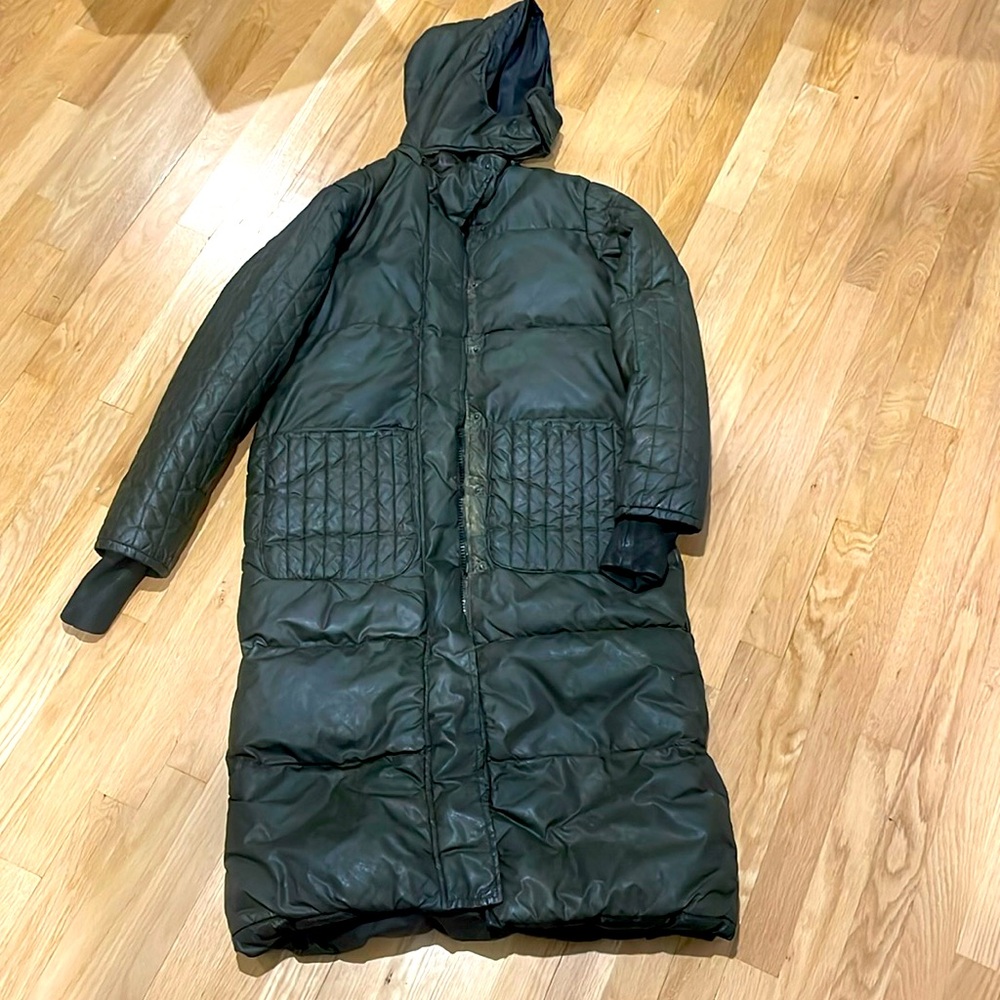 NWT Long Waxed Puffer Coat, Green